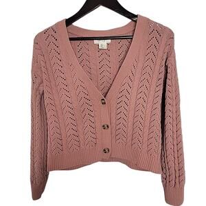 Jessica Simpson Cardigan Sweater Womens Size Small Pink Chunky Knit Cropped EUC